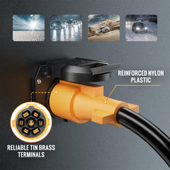 MECMO 7-pin inline pigtail for easy replacement of standard 7-way flat-pin trailer wires.