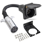 MECMO 7-pin round to 7-way flat adapter ready for tractor towing.