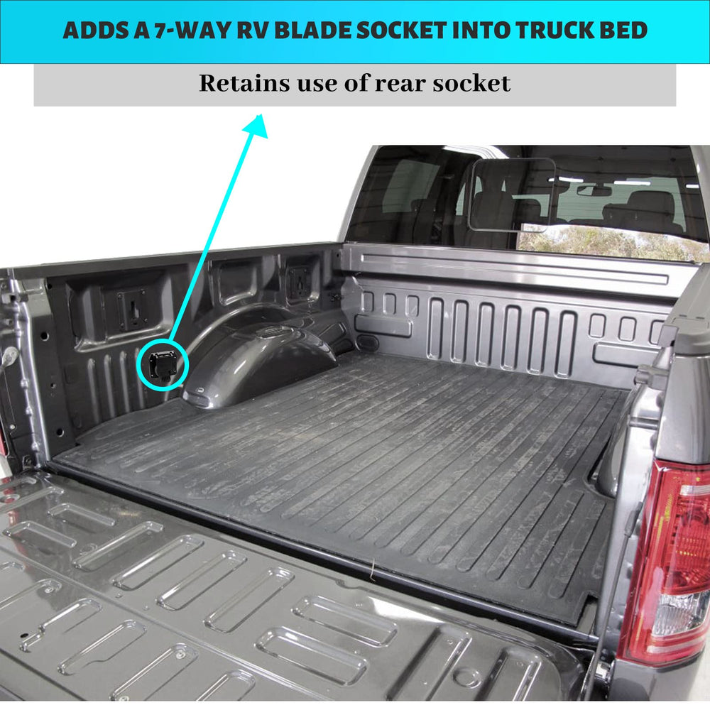 MECMO gooseneck and fifth-wheel wiring setup in bed for versatile towing.