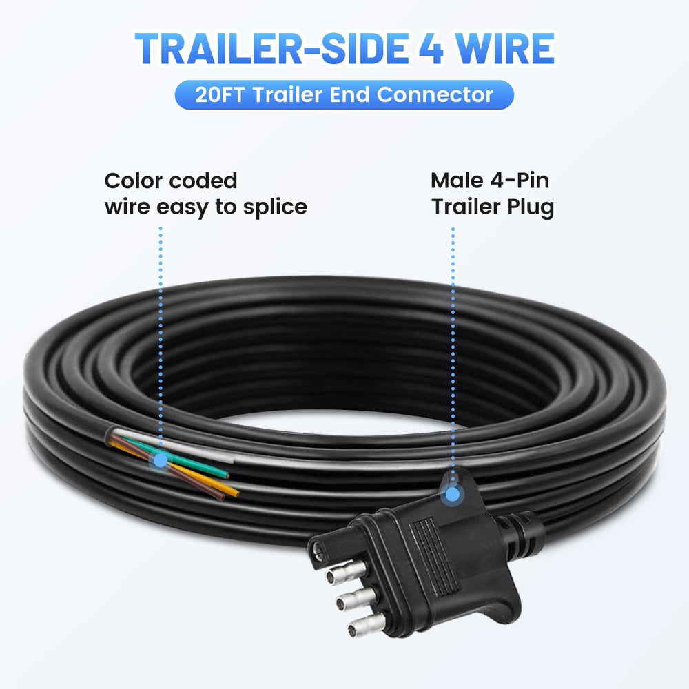 MECMO heavy-duty 4-pin flat plug with color-coded wires for quick trailer repairs.