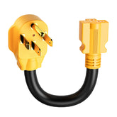 MECMO NEMA 14-50P to 6-20R adapter cord showing plug-ready connection for RV or EV charging