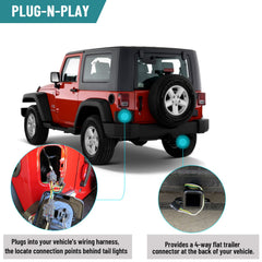 MECMO plug-and-play connector enables quick, tool-free trailer wiring on Jeep TJ.