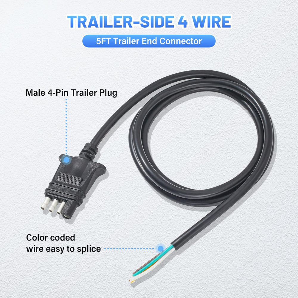 MECMO trailer wiring 5ft lead close-up for easy replacement of damaged wires.