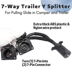 MECMO 7-Pin Y splitter connected to truck for multi-tow setup.