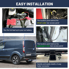 MECMO vehicle-side 4-pin connector for plug-and-play installation.