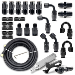 Medoon 8AN PTFE fuel line kit laid out for LS swap EFI applications