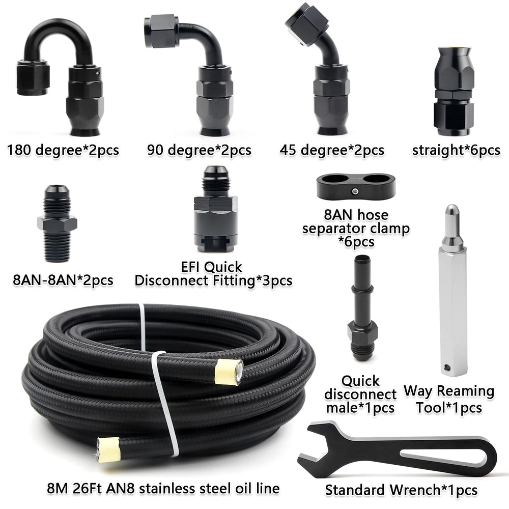 Medoon PTFE hose end fittings ready for precise automotive connections