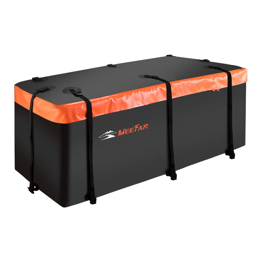 MeeFar hitch mount cargo carrier bag on a steel basket shows full 16 cu ft capacity