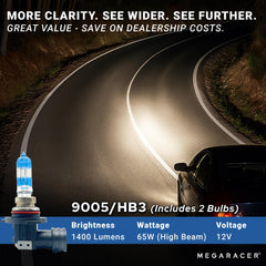 Mega Racer 9005 HB3 installation for quick, tool-free replacement.
