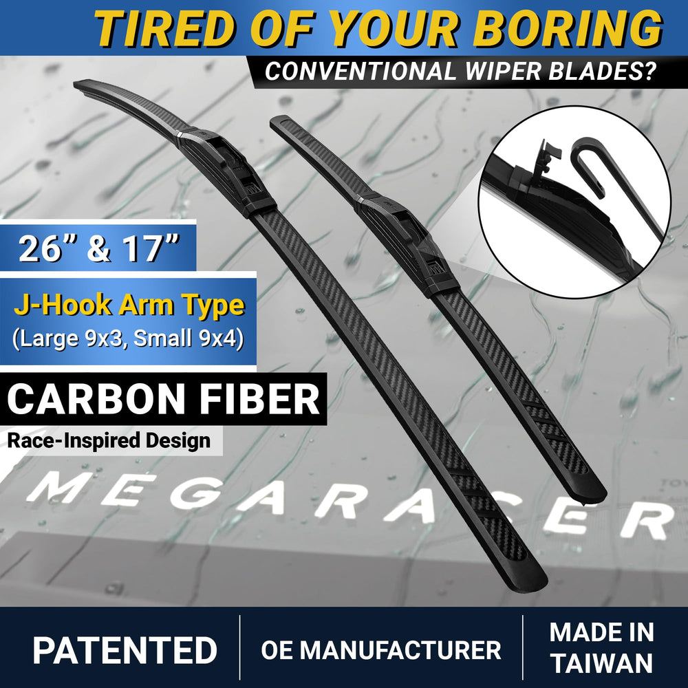 Mega Racer carbon-fiber wiper 17-inch front-blade for smooth, quiet wipe.