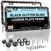 Mega Racer Elegant Bling license frame front view with crystals enhances curb appeal.
