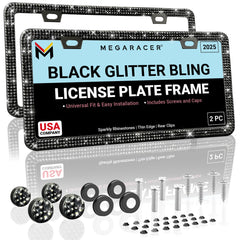 Mega Racer Elegant Bling license frame front view with crystals enhances curb appeal.