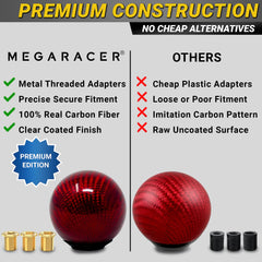 Mega Racer JDM-style red carbon fiber shift knob accents interior