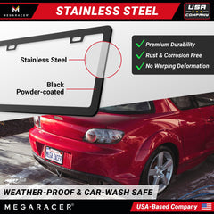 Mega Racer license frame aluminum durability withstands weather
