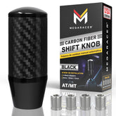 Mega Racer premium carbon fiber shift knob center close-up for premium feel.