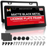 Mega Racer premium matte black license frame front view with universal fit