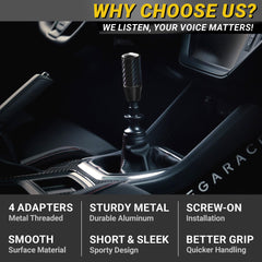 Mega Racer tapered design improves grip and shift accuracy.