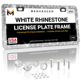 Mega Racer license frame close-up highlighting rhinestone sparkle.