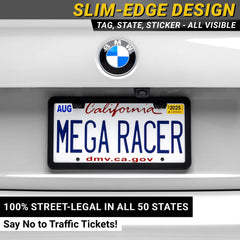 Thin edge design prevents plate scraping on various vehicles