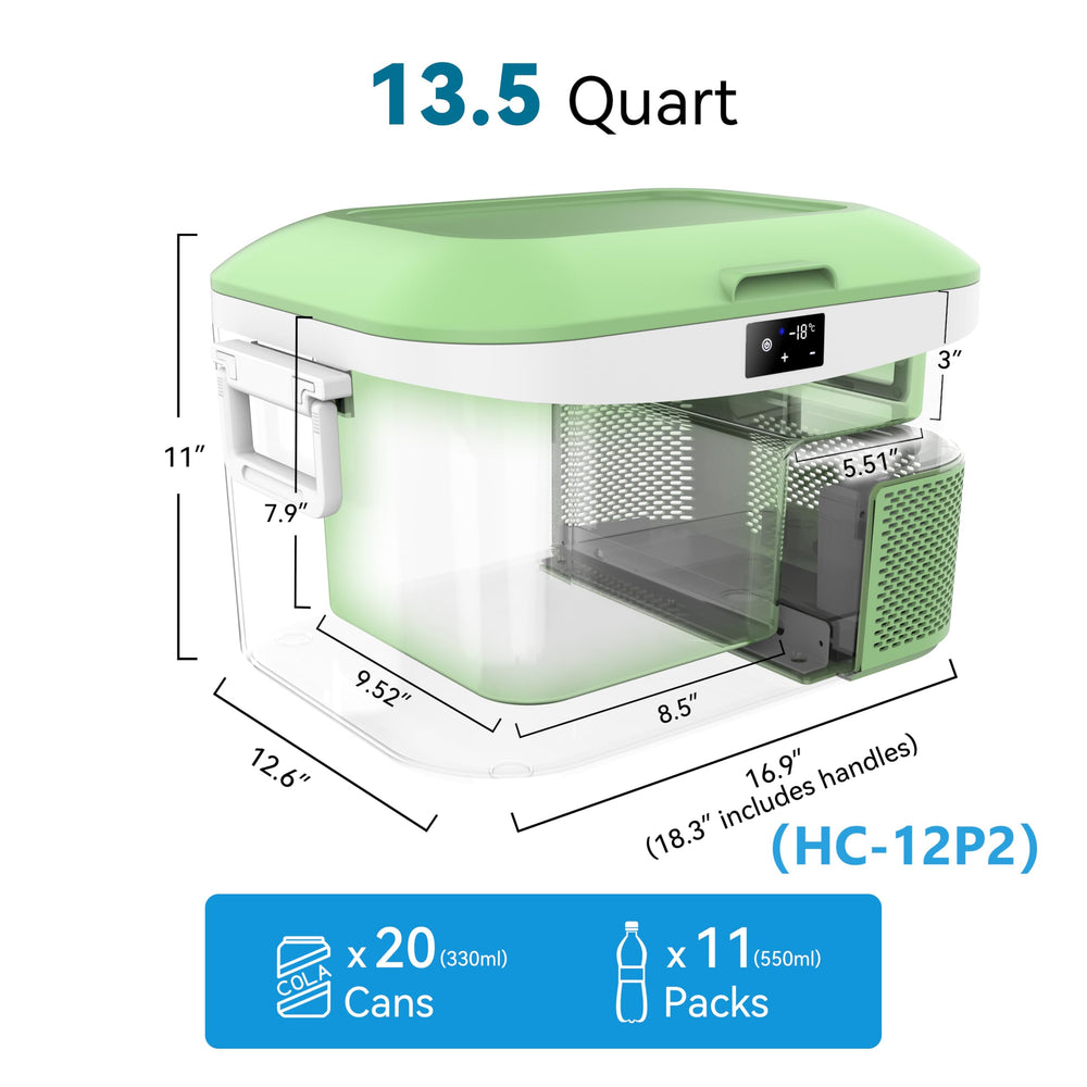 Megiu 12V car freezer with lid open for easy access.