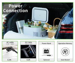 Megiu 12V portable refrigerator in-car use keeps drinks chilled during camping.