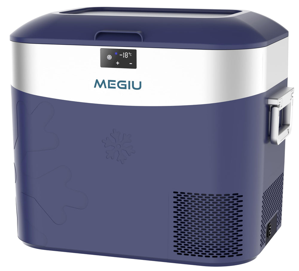 Megiu car refrigerator front view showing compact cooling on the go