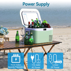 Megiu portable camping cooler in car trunk on a road trip.