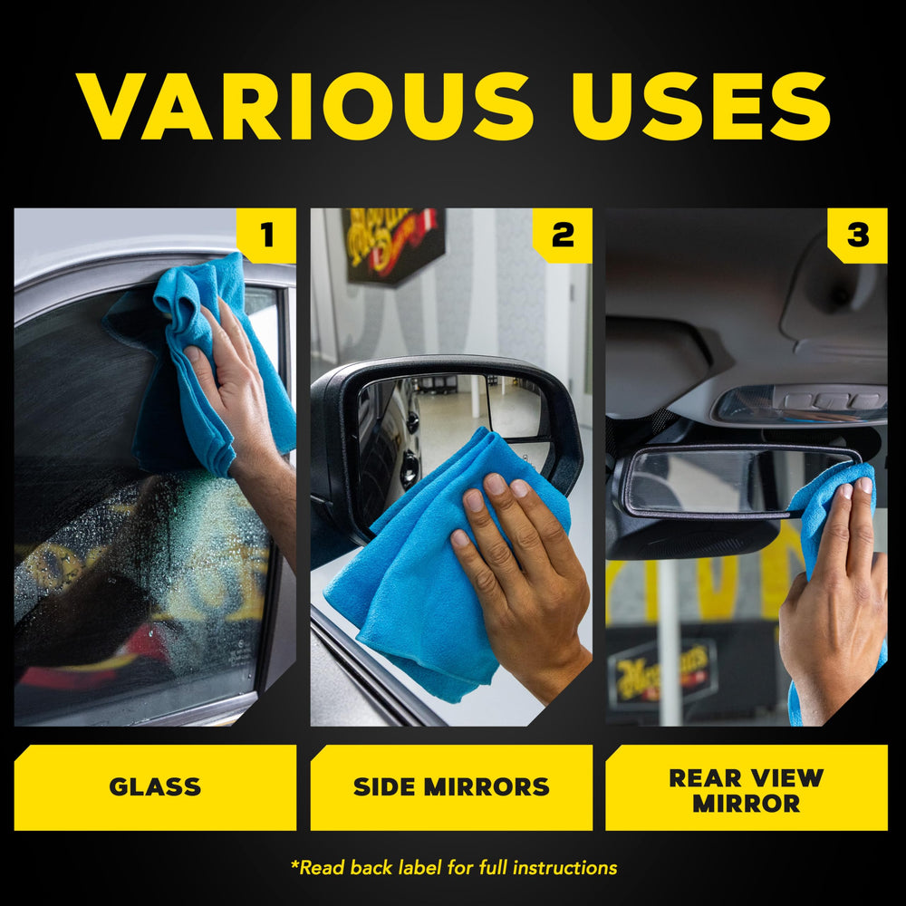 Meguiar's 125-year legacy displayed with glass towels on display.