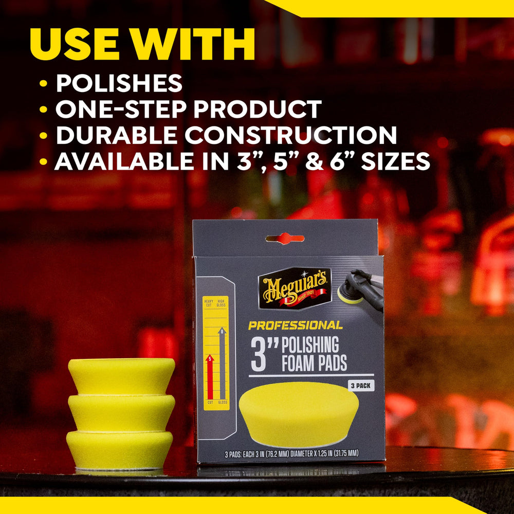 Meguiar's 3-Inch pad compatible with Meguiar's polishing compounds.