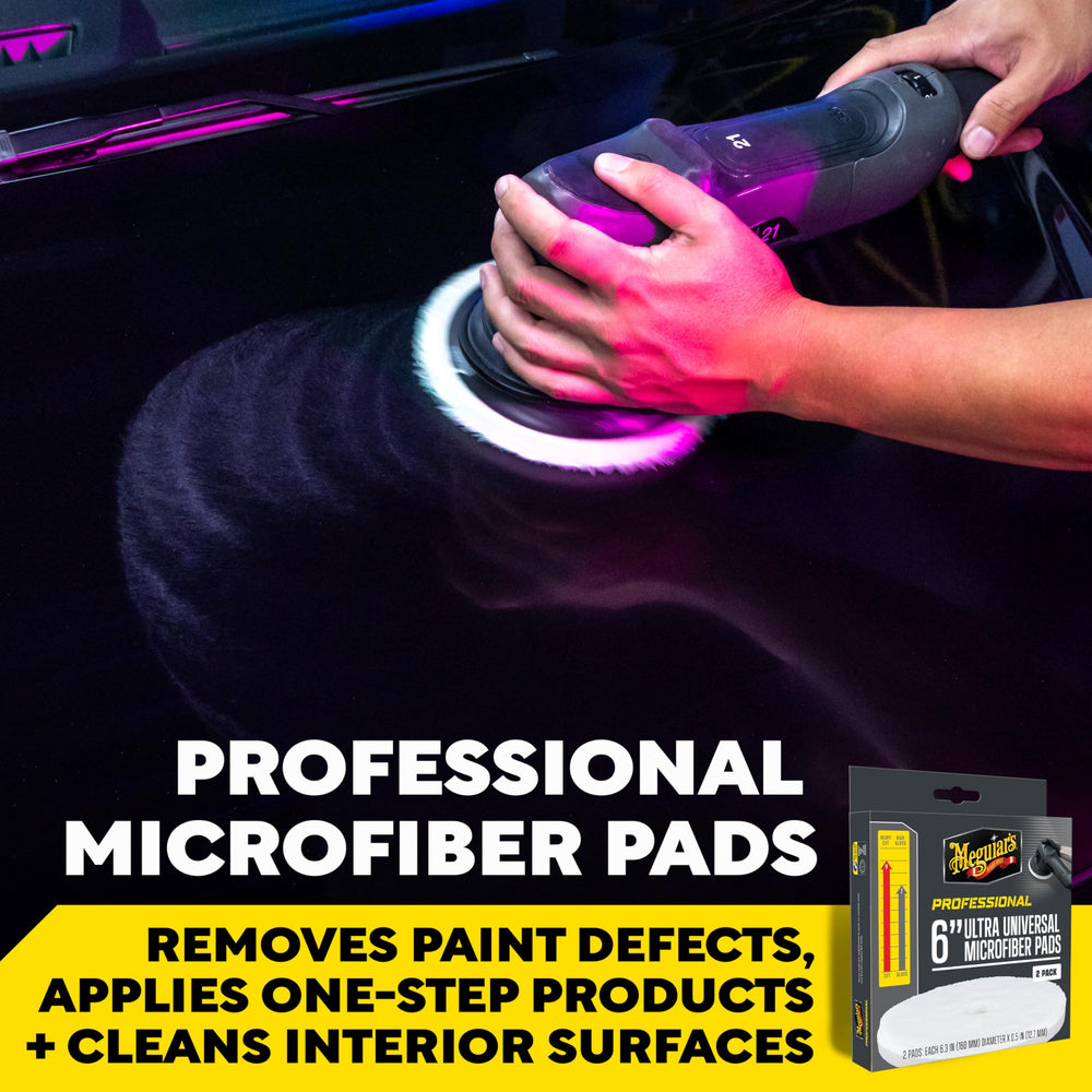 Meguiar's 6-inch universal microfiber pad closeup for smooth polishing and gloss boost.