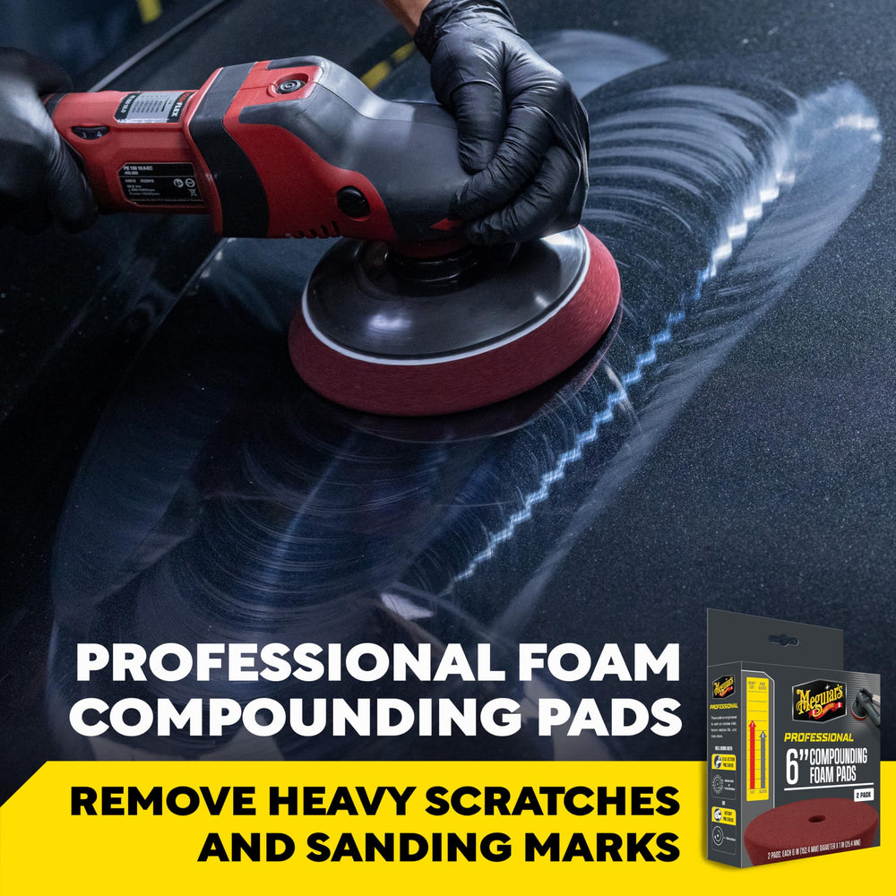 Meguiar's 6-inch foam pad on a rotary polisher targets swirls and defects.