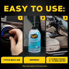 Meguiar's usage steps demonstrated for safe in-car application.