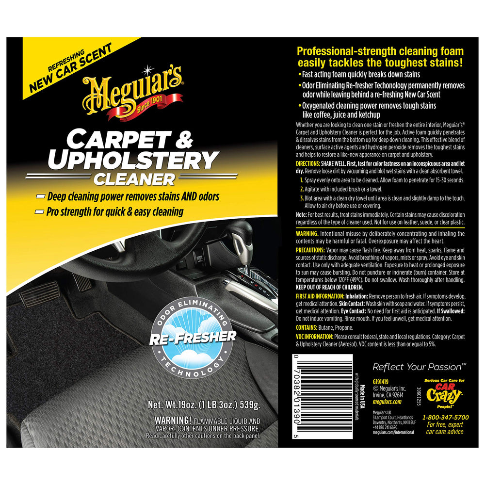 Meguiar's Carpet & Upholstery Cleaner spot-cleaning capability for targeted stains