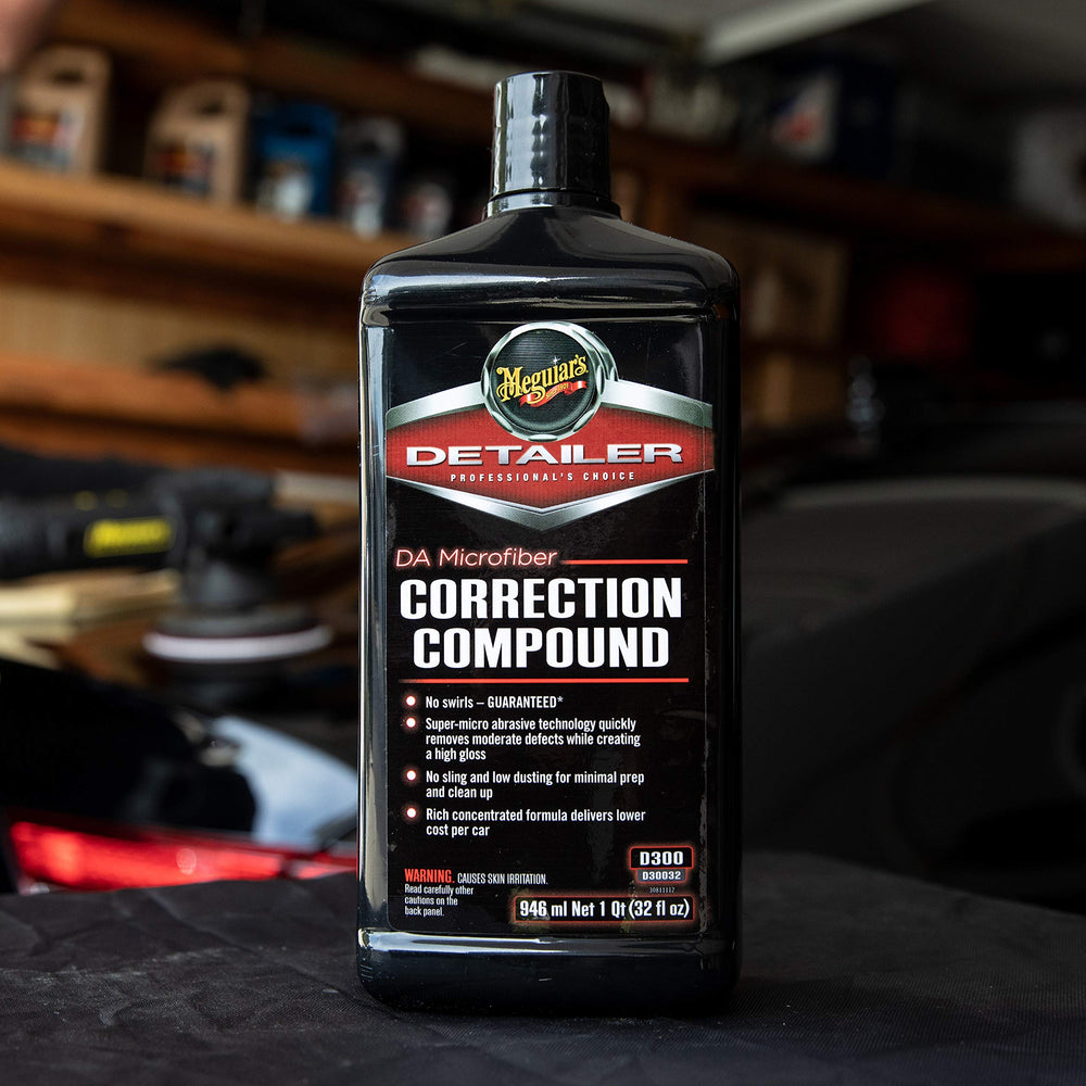 Meguiar's microfiber cutting disc mounted on DA polisher for swirl removal