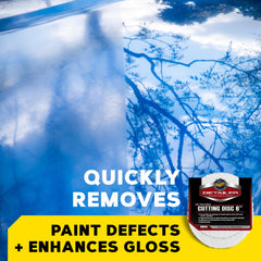 Meguiar's DMC6 on a DA polisher showing controlled cutting with foam interface.