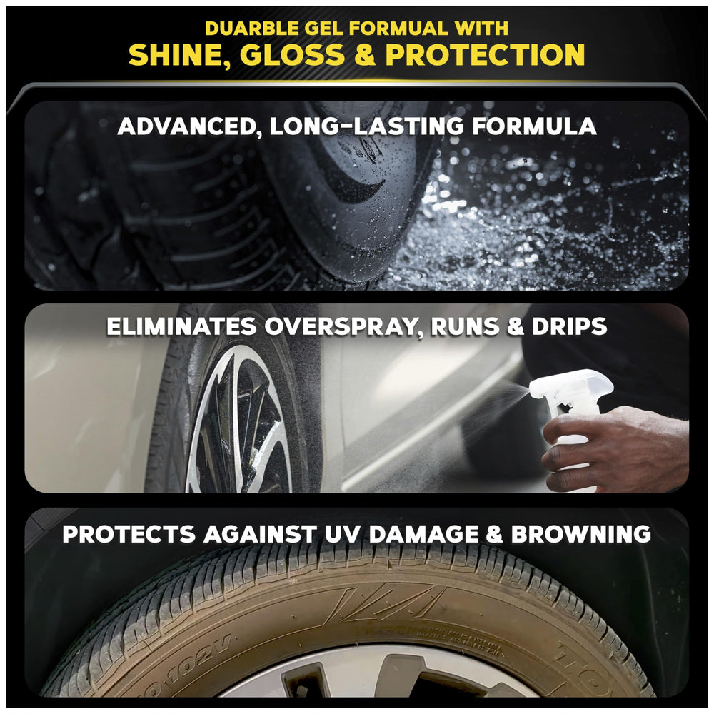 Soft foam applicator spreading Meguiar's Endurance Tire Gel on a tire