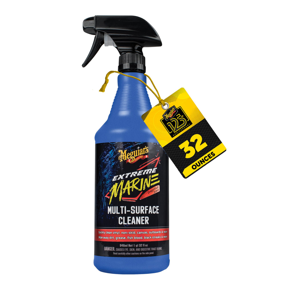 Meguiar's Extreme Marine Multi-Surface Cleaner bottle with spray for quick dirt removal