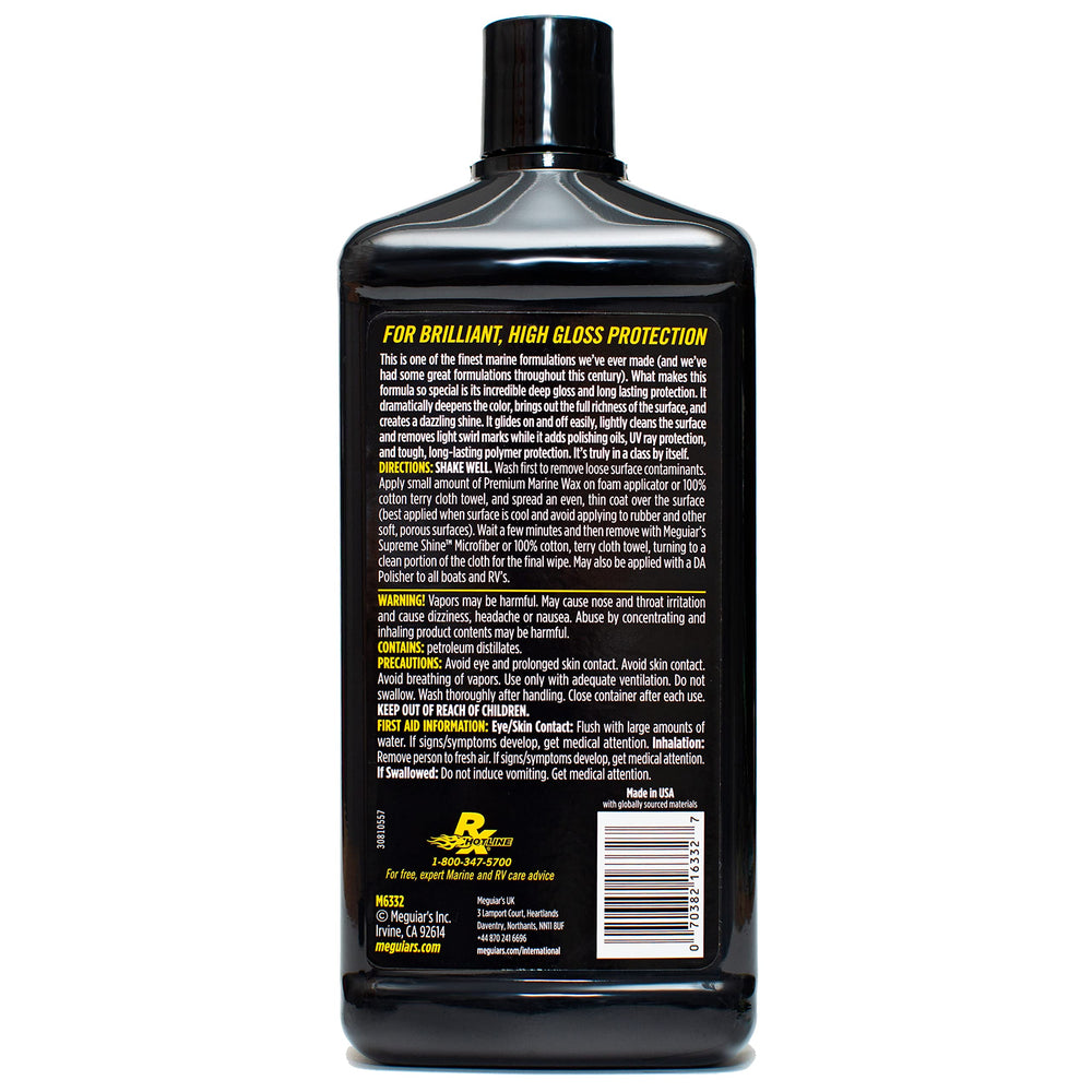 Meguiar's Flagship Marine Wax 32 oz bottle offers long-lasting protection.