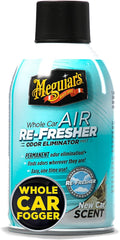 Meguiar's G16402 inside-car mist-action demonstrates quick odor-neutralizing application.