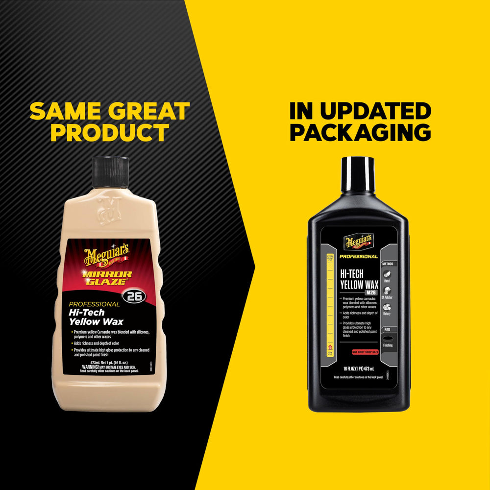 Meguiar's Hi-Tech Yellow Wax with DA polisher for fast, even coverage on large panels.
