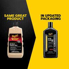 Meguiar's Hi-Tech Yellow Wax with DA polisher for fast, even coverage on large panels.