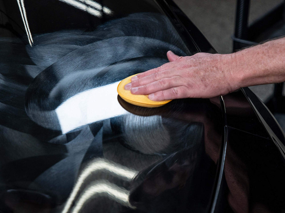 Meguiar's Hi-Tech Yellow Wax with DA polisher ready for professional finishes.