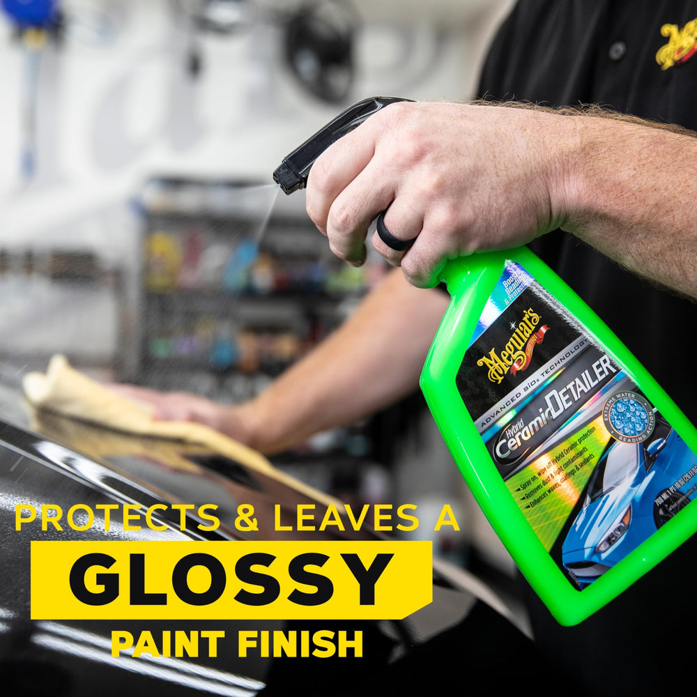 Water beading on a glossy finish after Meguiar's ceramic detailer application