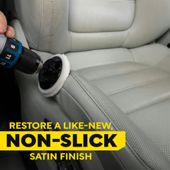 Meguiar's Leather Care Kit cleaning disc in action against grime and oil