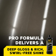 Meguiar's M205 bottle on workspace demonstrates portable, easy use