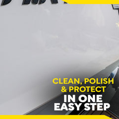Meguiar's M5032 water bead test indicates lasting protection on fiberglass surface.