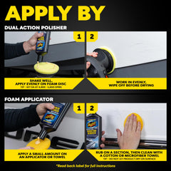 Meguiar's remover used with a polisher for efficient restoration.