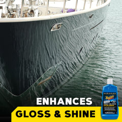Meguiar's Marine/RV High Gloss Polish hand-application highlights deep, durable fiberglass finish.