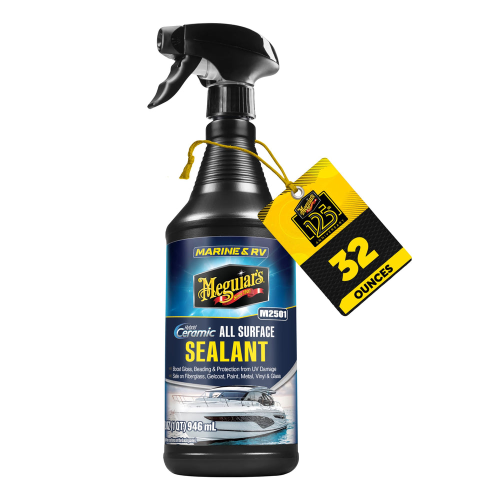 Meguiar's Marine & RV hybrid ceramic sealant spray boosts protection and gloss on multiple surfaces.