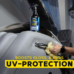 Boosts gloss, slickness, and water beading for easier drying after a day on the water.